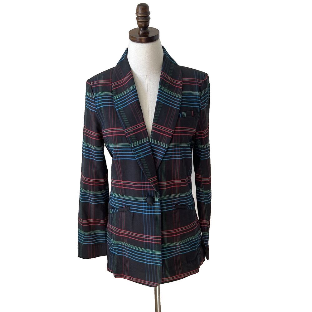 Cabi Plaid Blazer Size Medium One button Multi Color Holiday‎ Preppy Academia